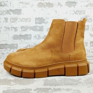 New BP. Niya Tan Faux Suede Brown Cottagecore Lug Sole Chelsea Boots i561